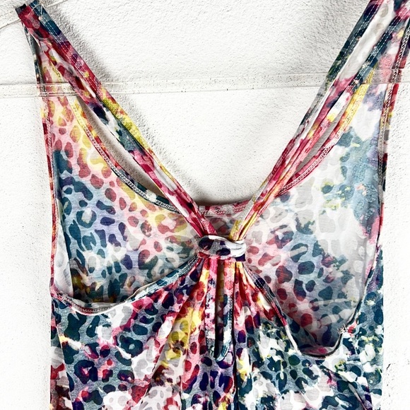 OP |🌈🐆Rainbow Cheetah Print Knotted Racerback Long Tank Top - Picture 10 of 12